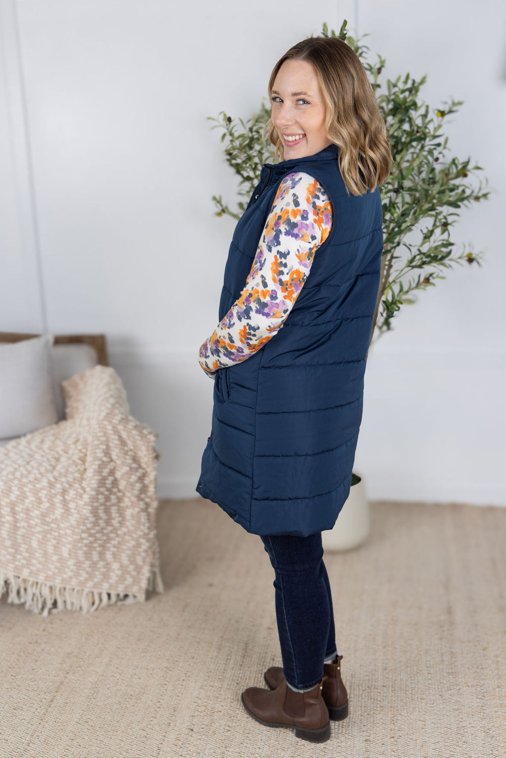 Harlow Long Vest - Navy